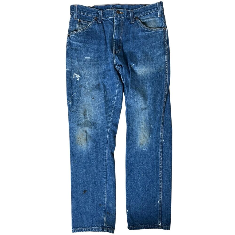 Dickies Jeans Mens Blue Cotton Denim Straight Leg Carpenter Faded Workwear 33x32